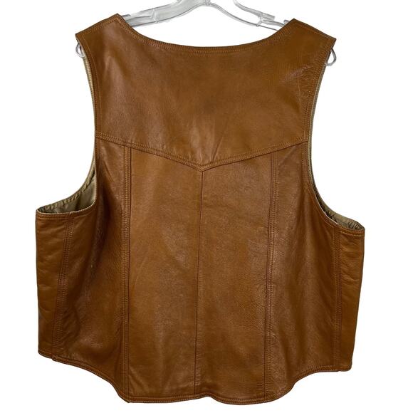 Baja California Vintage Faux-Leather Western Vest Brown Sleeveles Pocket Size XL - Picture 2 of 12